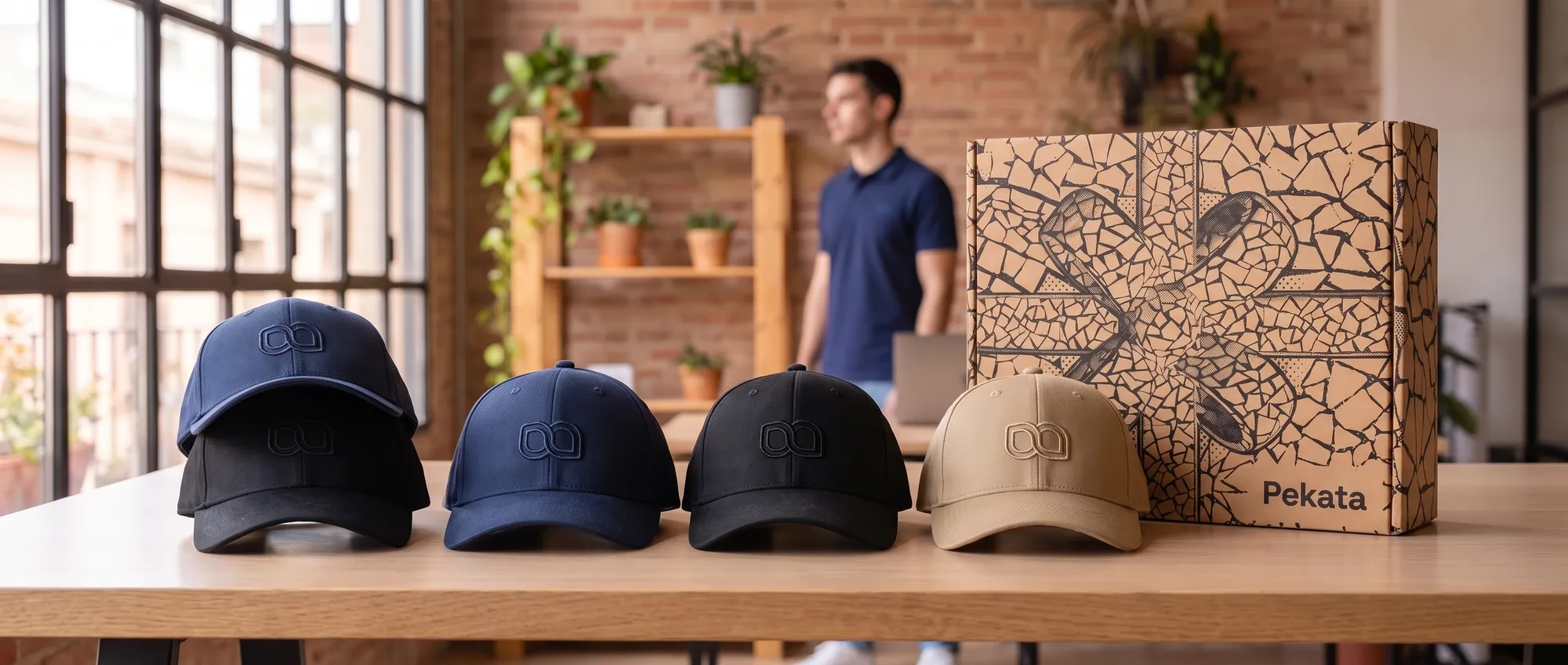 Gorros de sarja de algodão com logótipo corporativo bordado no painel frontal