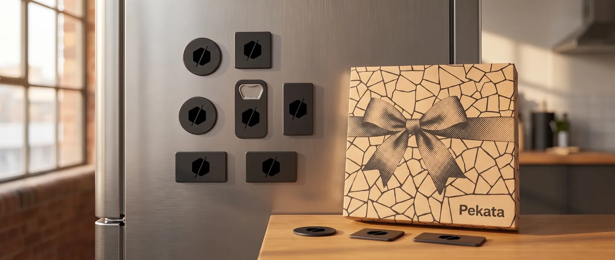 Customised business magnets made of flexible vinyl and wood with the brand logo printed